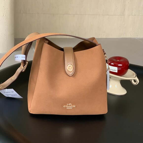 🌹COACH Hadley Convertible Crossbody Bag Suede Brown CW004 New - Picture 2 of 7